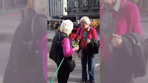 Mujer regala rosas a desconocidos Mujer regala rosas a desconocidos
