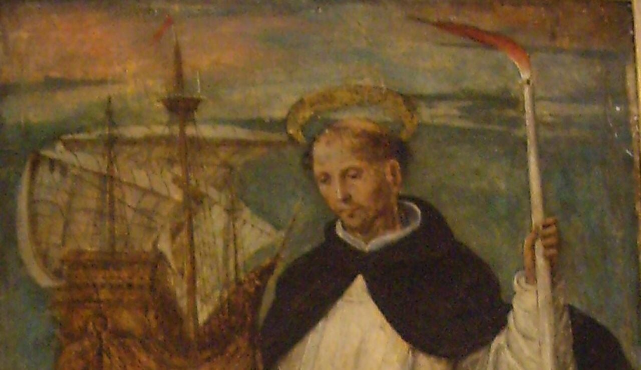 San Telmo, patr&oacute;n de los marineros. Esta representaci&oacute;n corresponde a un retablo que se encuentra en el Alc&aacute;zar de Sevilla.