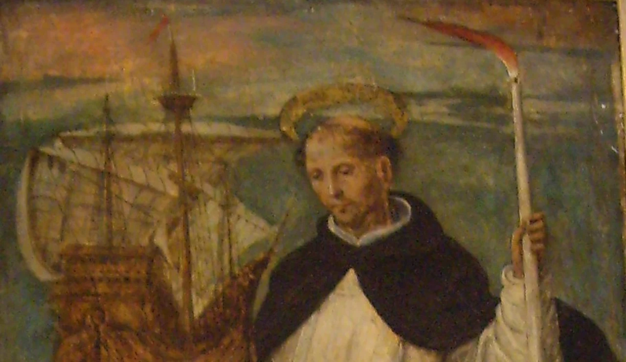 San Telmo, patrón de los marineros. Esta representación corresponde a un retablo que se encuentra en el Alcázar de Sevilla.