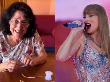 Montaje de la abuela swiftie de TikTok y de Taylor Swift durante su primer concierto en Madrid