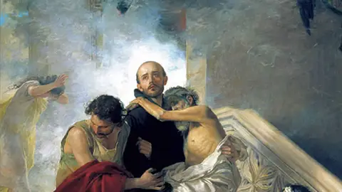 San Juan de Dios salvando a los enfermos de incendio del Hospital Real, Manuel Gómez-Moreno González (1880) San Juan de Dios salvando a los enfermos de incendio del Hospital Real, Manuel Gómez-Moreno González (1880)
