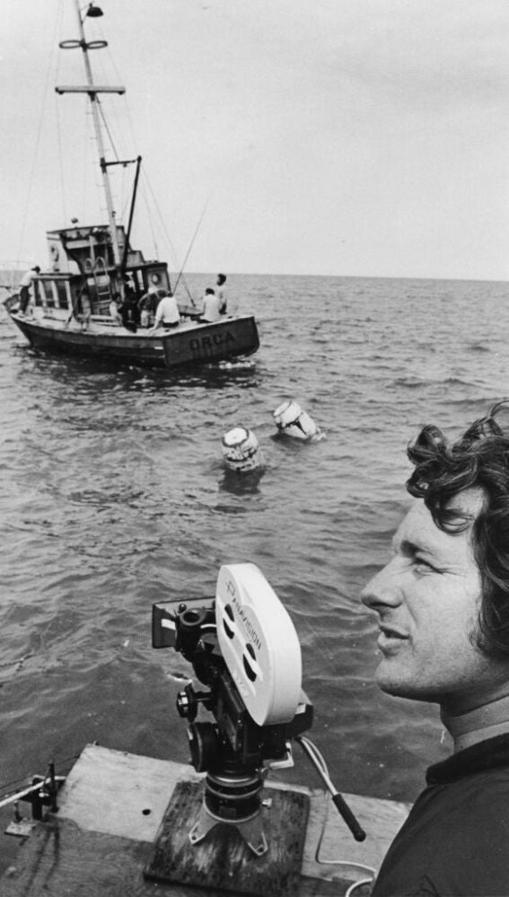 Steven Spielberg rodando Tiburón (Jaws) 1975