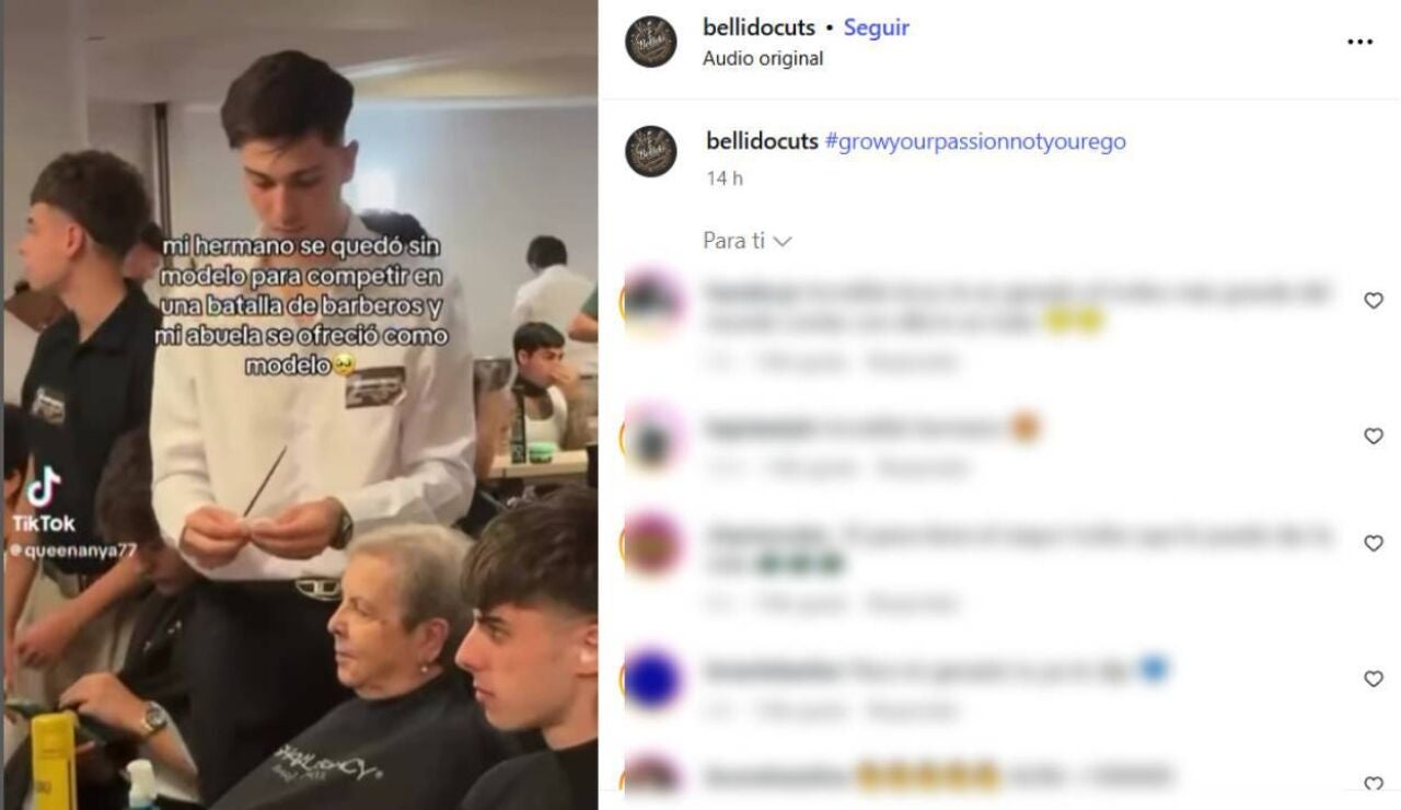 Se queda sin modelo para cortar el pelo en una competici&oacute;n de barberos y su abuela se ofrece