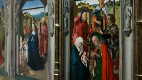 Detalle de Tríptico con escenas de la vida de la Virgen, de Dirk Bouts. Detalle de Tríptico con escenas de la vida de la Virgen, de Dirk Bouts.