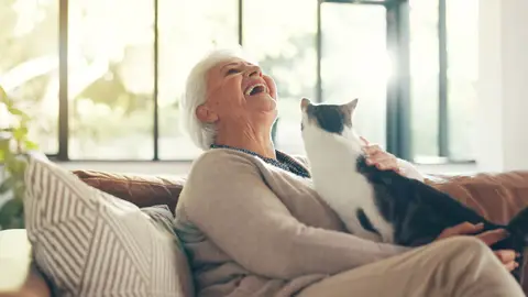 Mujer mayor con un gato Mujer mayor con un gato