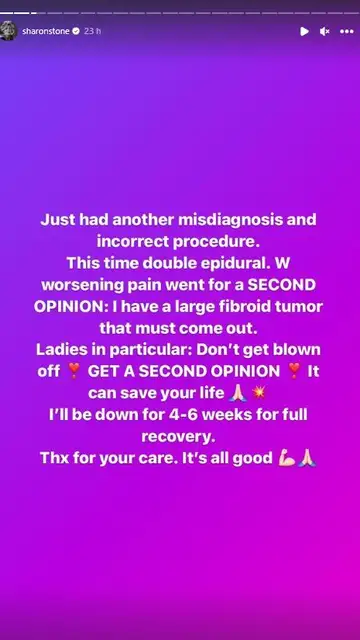 Sharon Stone descubre que tiene un tumor tras un diagnóstico erróneo Sharon Stone descubre que tiene un tumor tras un diagnóstico erróneo