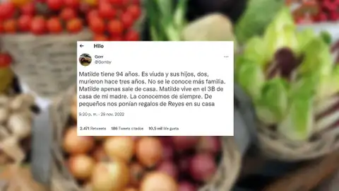 El hilo viral que tiene como protagonista a una mujer de 94 años: cobra 674 euros de pensión y dona 100 al banco de alimentos El hilo viral que tiene como protagonista a una mujer de 94 años: cobra 674 euros de pensión y dona 100 al banco de alimentos