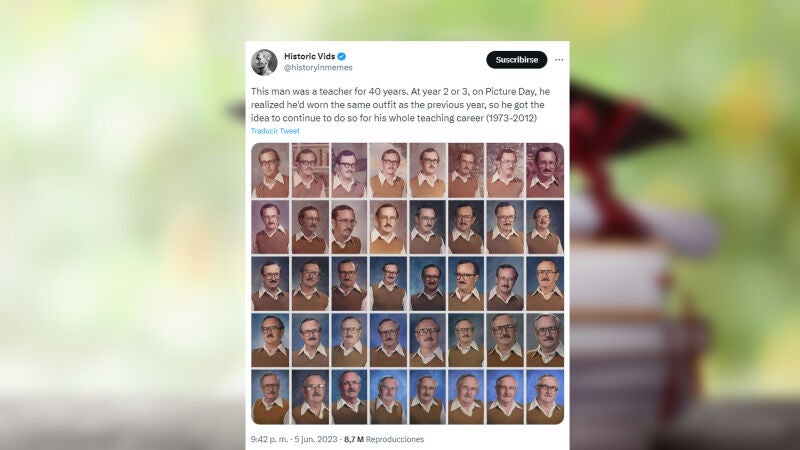 La curiosa historia del profesor que llevó la misma ropa durante 40 años para hacerse la foto de la orla