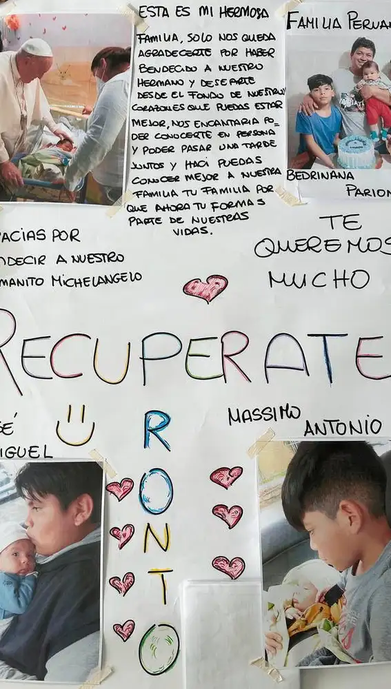 Detalle del mensaje de ánimo que una familia peruana ha enviado al papa Francisco con motivo de su hospitalización