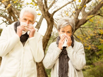 Pareja de personas mayores resfriada