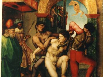 Martirio de San Pelayo, retablo mayor de la iglesia de San Pelayo de Olivares de Duero (Palencia).