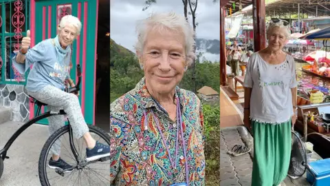 Kandy García, la Abuelita Mochilera, en varios de sus viajes Kandy García, la Abuelita Mochilera, en varios de sus viajes