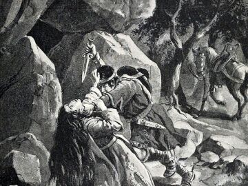 El asesinato de Ir&iacute;a, litografio de Manuel Macedo y Alfredo Roque Gameiro, 1904.