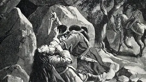 El asesinato de Iría, litografio de Manuel Macedo y Alfredo Roque Gameiro, 1904. El asesinato de Iría, litografio de Manuel Macedo y Alfredo Roque Gameiro, 1904.