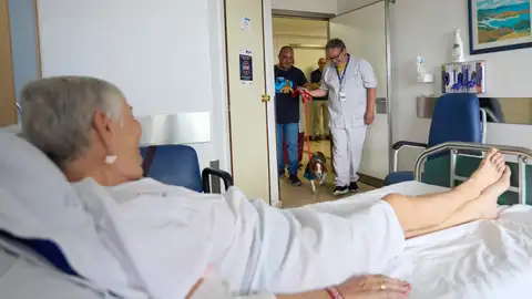Paciente recibiendo la visita de su mascota Paciente recibiendo la visita de su mascota