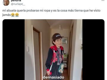 El tierno momento de una abuela prob&aacute;ndose la ropa de su nieta que ha enternecido a las redes